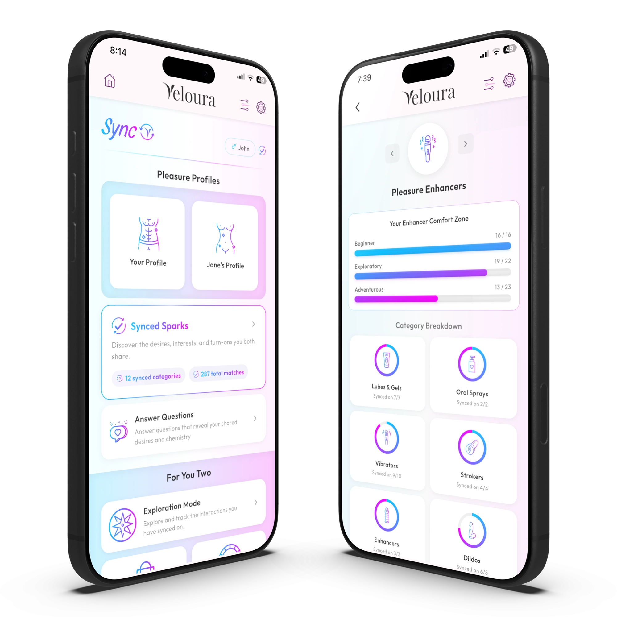 Veloura Sync on two paired phones