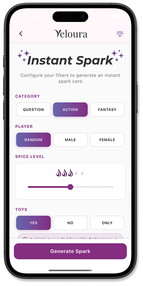 Veloura app filters and preferences