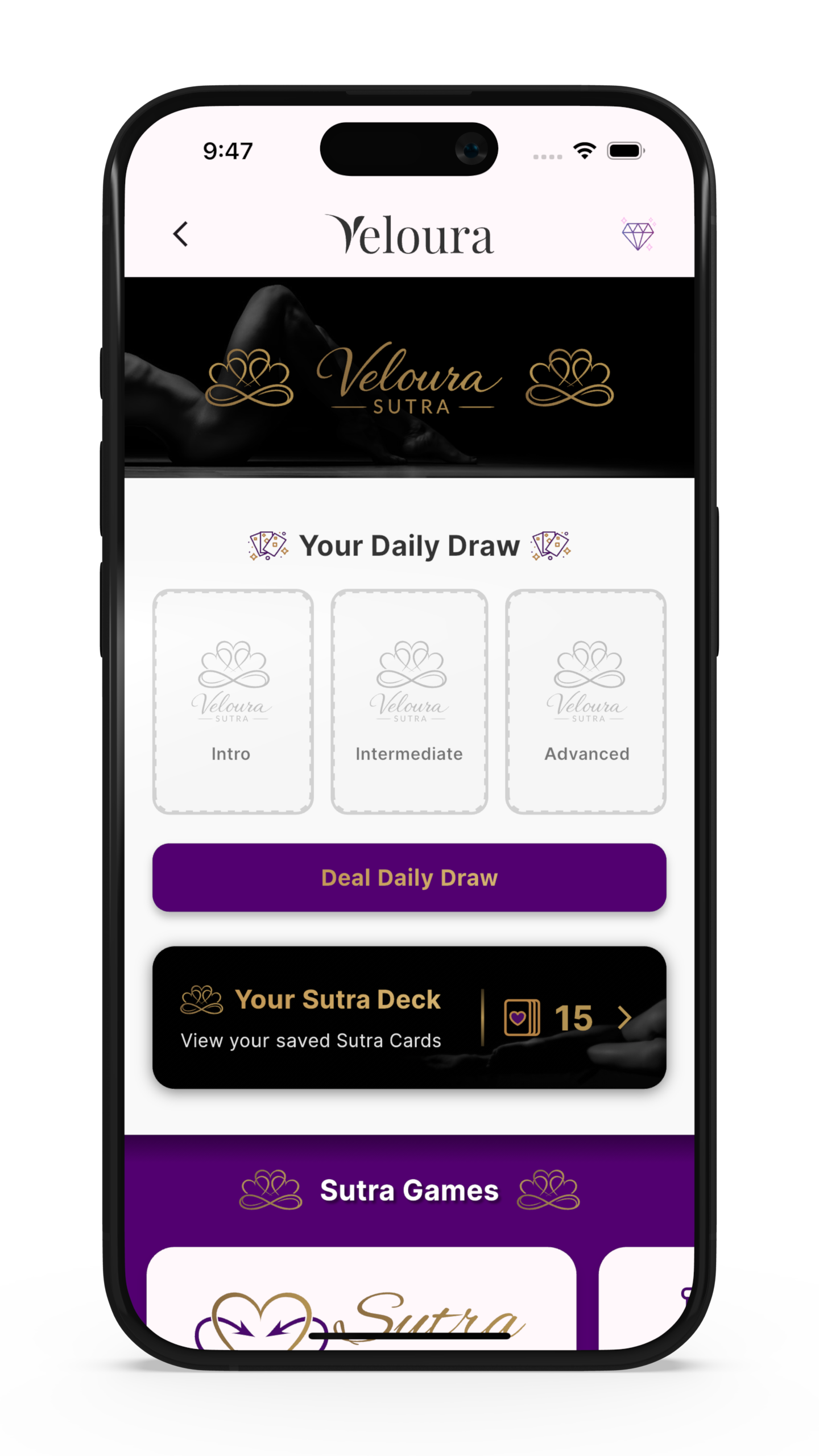 Veloura app filters and preferences